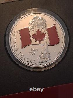 $1 Dollar Canada 2005 DCAM SILVER Proof. 40th Anniv. FLAG RED Enameled