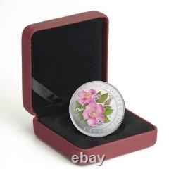 1 Oz Silver Coin 2011 $20 Canada Wild Rose with Swarovski Crystal Dew Drops