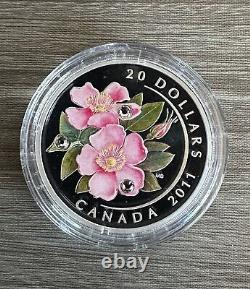1 Oz Silver Coin 2011 $20 Canada Wild Rose with Swarovski Crystal Dew Drops