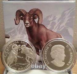$100 2014 BIGHORN SHEEP RAM ROCKY MOUNTAIN 1OZ Pure Silver Proof Coin Canada