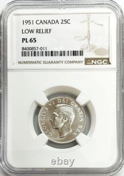 1951 Silver Canada 25 Cents King George VI Coin Low Relief Ngc Proof Like 65