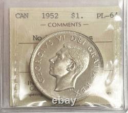 1952 Silver Canada $1 Dollar George VI No Water Lines Coin Iccs Proof Like 64