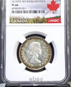 1953 Canada Silver 50 Cents Large Date No Shoulder Fold Ngc Pl 64 Bu Proof Like