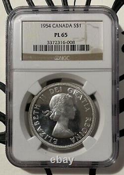1954 Canada Silver Dollar $1 NGC Uncirculated Proof Like PL65 Obverse Cameo Wow