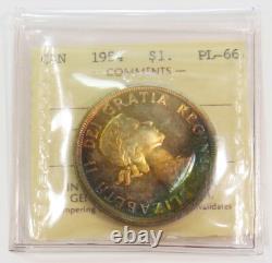 1954 Canada Silver Dollar Rainbow Colors Iccs Mint State Proof-like 66