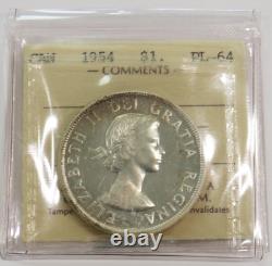 1954 Silver Canada $1 Proof-like Dollar Iccs Pl 64 Cameo