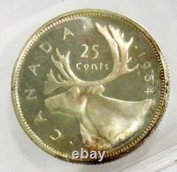 1954 Silver Canada Proof-like 25 Cents Iccs Pl 64 Cameo
