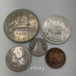 1956 Canada Partial Proof Like Uncirculated Set $1 50c 25c 10c 1c Silver 5 Coin