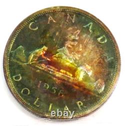 1956 Canada Silver Dollar Rainbow Colors Iccs Mint State Proof-like 64