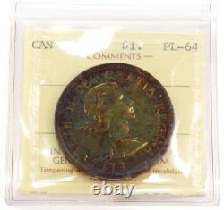 1956 Canada Silver Dollar Rainbow Colors Iccs Mint State Proof-like 64