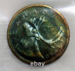 1956 Silver Canada Proof-like 25 Cents Iccs Pl 65 Color