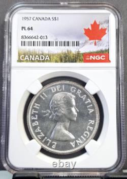 1957 Canada Silver 1 Dollar Elizabeth II Ngc Pl 64 Scarce Bu Proof Like Beauty