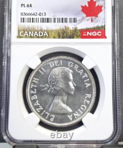 1957 Canada Silver 1 Dollar Elizabeth II Ngc Pl 64 Scarce Bu Proof Like Beauty