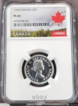 1958 Canada Silver 25 Cents Elizabeth II Ngc Pl 65 Rare Gem Proof Like Beauty