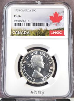 1958 Canada Silver 50 Cents Elizabeth II Ngc Pl 66 Scarce Gem Proof Like