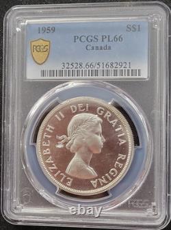1959 Silver Dollar Elizabeth II Canada Pcgs Pl66(semi-cam) Rare R4 High-grades 1959 Silver Dollar Elizabeth II Canada Pcgs Pl66(semi-cam) Rare R4 High-grades