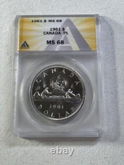 1961 Canada $1 Large Silver Coin Graded MS 68 Proof Like by ANACS Voyageur