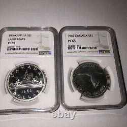 1966 $1 Large Beads Proof Like Canada Silver Dollar AND 1967 NGC PL65 LAST TWO