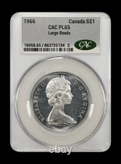 1966 Canada Silver Dollar Large Beads CAC PL 65