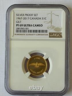 1967-2017 Canada Silver Proof Gilt Dove One Cent Penny Ngc Pf69