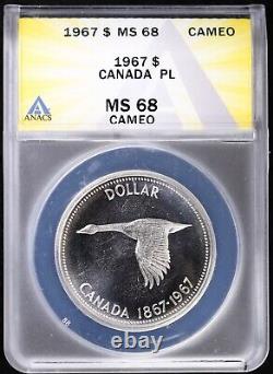 1967 Canada Proof-Like Silver Dollar ANACS MS68 PL CAMEO Goose High Grade KM# 70