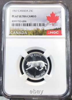 1967 Canada Silver 25 Cents Lynx Ngc Pl 67 Ultra Cameo Rare Gem Proof Like