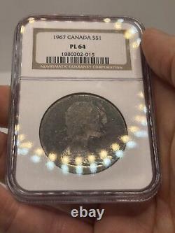 1967 Canada Silver Dollar NGC PL64 Proof Like Colorful Toned Goose! Rainbow