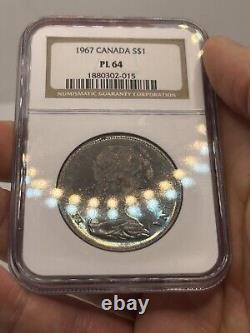 1967 Canada Silver Dollar NGC PL64 Proof Like Colorful Toned Goose! Rainbow