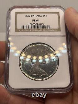 1967 Canada Silver Dollar NGC PL64 Proof Like Colorful Toned Goose! Rainbow