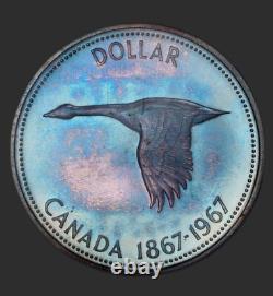 1967 Canada Silver Dollar PCGS PL64 Proof Blue Color Toned Goose Great Toning