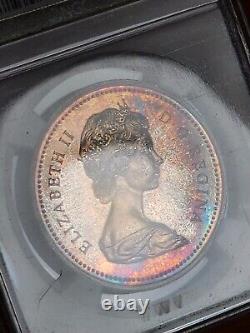 1972 Canada Voyageur Silver Proof Dollar NGC SP66 Beautifully Toned Rainbow