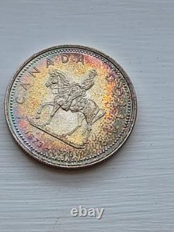 1973 Canada RCMP Centennial Proof Dollar Insane Rainbow Toned Gem