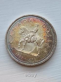 1973 Canada RCMP Centennial Proof Dollar Insane Rainbow Toned Gem