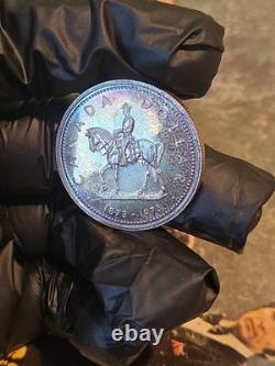 1973 Canada RCMP Centennial Proof Dollar Insane Rainbow Toned Gem