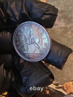 1973 Canada RCMP Centennial Proof Dollar Insane Rainbow Toned Gem