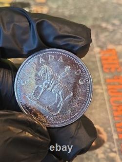 1973 Canada RCMP Centennial Proof Dollar Insane Rainbow Toned Gem