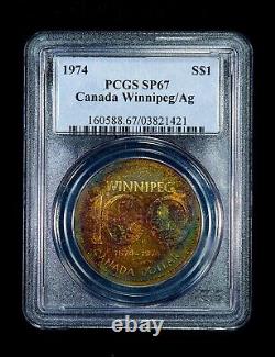 1974 GREEN HULK Toned Canada Winnipeg Proof Silver Dollar $1 PCGS SP67