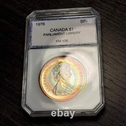 1976 $1 Canada Library Silver Proof Dollar, Old PCI Holder, Rainbow Target Toned