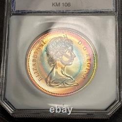 1976 $1 Canada Library Silver Proof Dollar, Old PCI Holder, Rainbow Target Toned