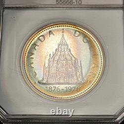 1976 $1 Canada Library Silver Proof Dollar, Old PCI Holder, Rainbow Target Toned
