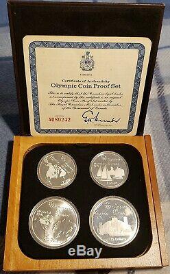 1976 CANADA Montreal Olympics SILVER 4-Coin PROOF Set Wood Case & COA SERIES#1