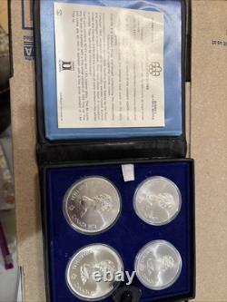 1976 Canada Montreal Olympic 4 Piece Silver Proof Coin Set With Case & COA