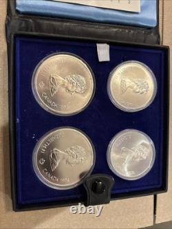 1976 Canada Montreal Olympic 4 Piece Silver Proof Coin Set With Case & COA
