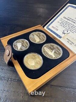 1976 Canada Montreal Olympics Silver Proof Set 4 Coins w / COA & Leather Case