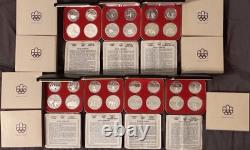 1976 Montreal Canadian Olympic Proof Full Set of 28 Silver Coins 7 Sets & Boxes