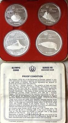 1976 Montreal Canadian Olympic Proof Full Set of 28 Silver Coins 7 Sets & Boxes