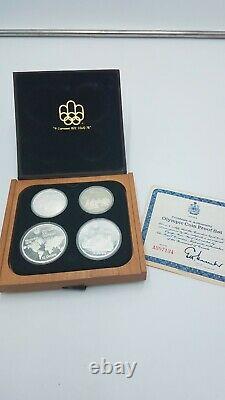 1976 Montreal Olympic 4 Coin Proof Set Silver Canada Series 1 wood box & COA
