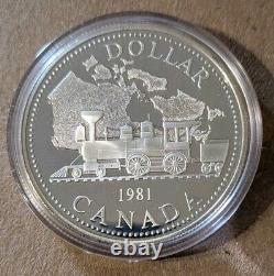 1981 CANADA UK Elizabeth II Railway Train PROOF-LIKE Silver Dollar Coin