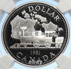 1981 CANADA UK Elizabeth II Railway Train PROOF Silver Dollar Coin NGC i106331