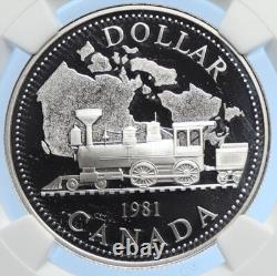 1981 CANADA UK Elizabeth II Railway Train PROOF Silver Dollar Coin NGC i106785